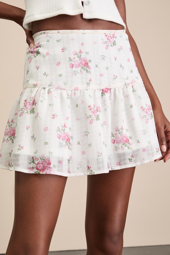 Tullia Ivory Floral Chiffon Mini Skirt 2