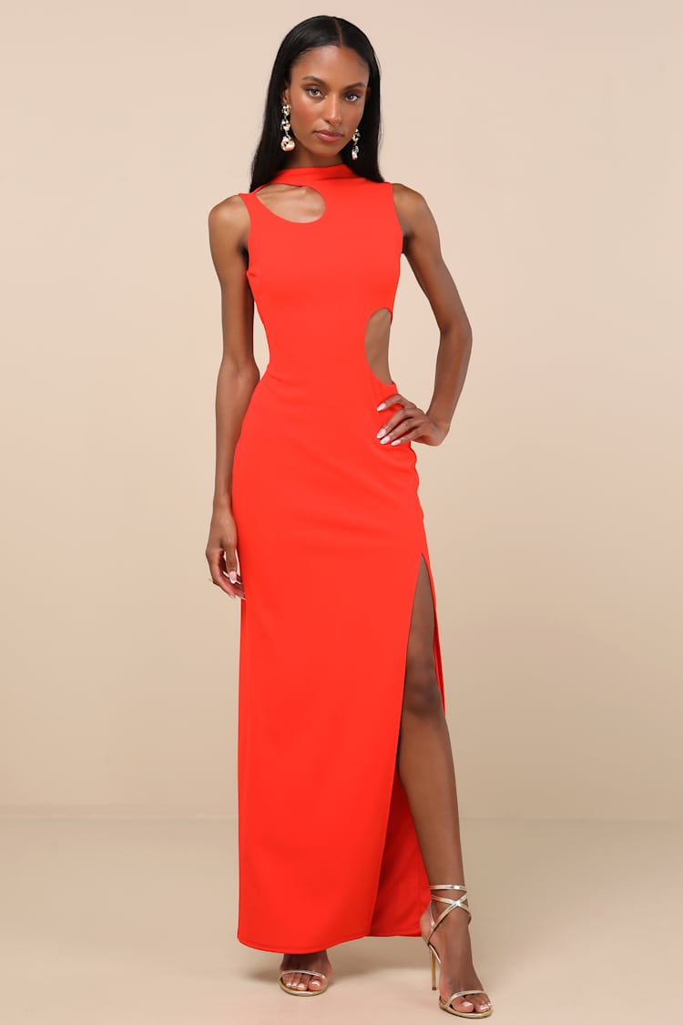 Sindra Bright Orange Cutout Column Maxi Dress
