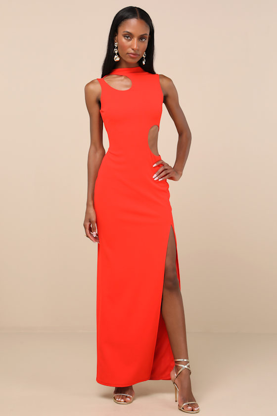 Sindra Bright Orange Cutout Column Maxi Dress 3
