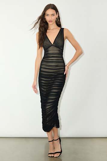 Roselyn Black and White Off-the-Shoulder Midi Dress