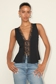Mindy Black Lace Button-Front Tank Top 1