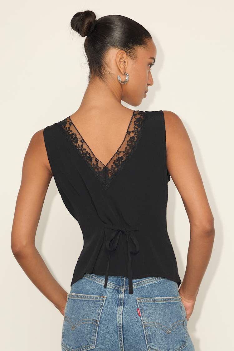 Mindy Black Lace Button-Front Tank Top