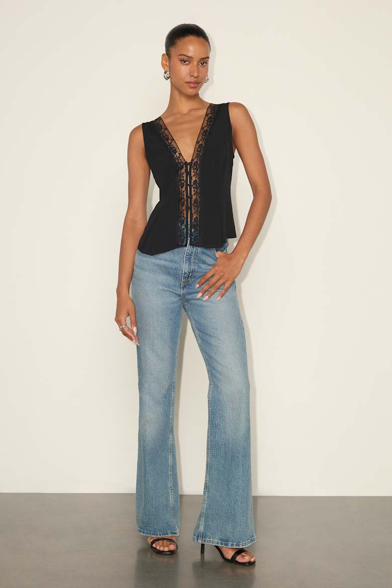Mindy Black Lace Button-Front Tank Top