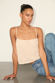 Evaline Champagne Sequin Boxy Crop Cami Top 1