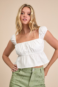 Agneta White Cap Sleeve Peplum Top 1