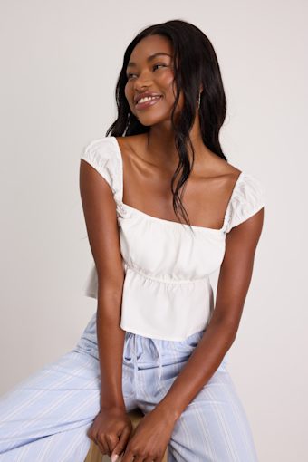 Agneta White Cap Sleeve Peplum Top 1