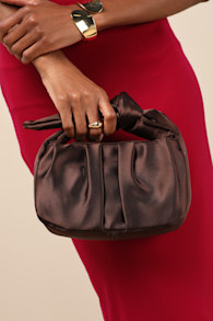 Essential Style Brown Satin Knot Handle Clutch Bag 1