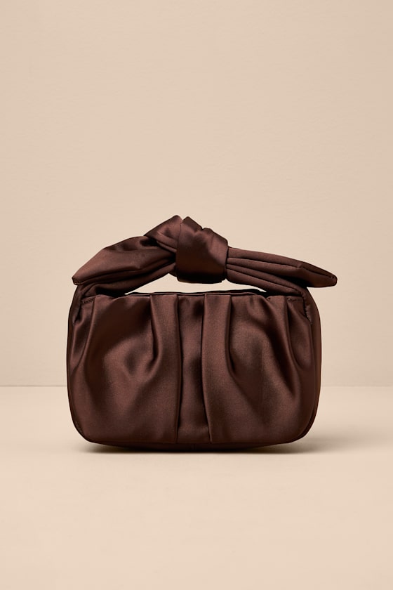 Essential Style Brown Satin Knot Handle Clutch Bag 3