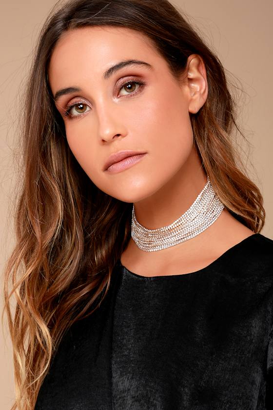 Lionized Gold Rhinestone Layered Choker Necklace 1