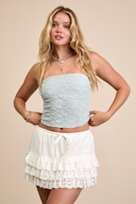 Breya Ivory Cotton Eyelet Embroidered Tiered Mini Skort 1