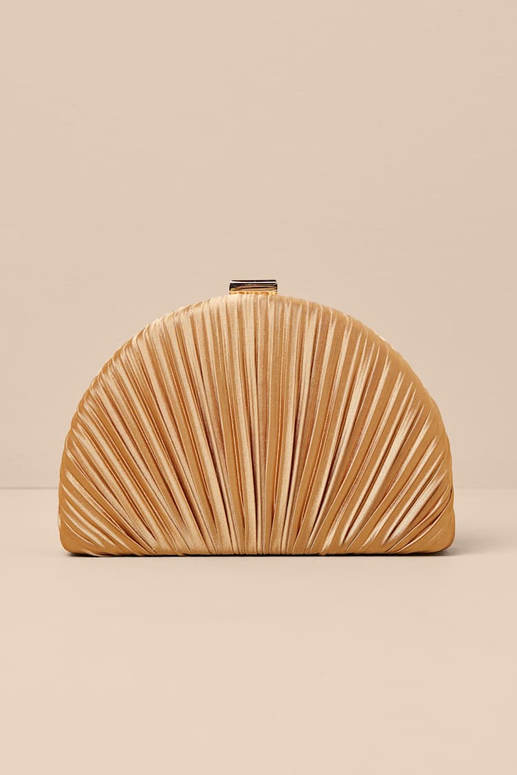 Pleat Perfection Gold Satin Pleated Hard Clutch