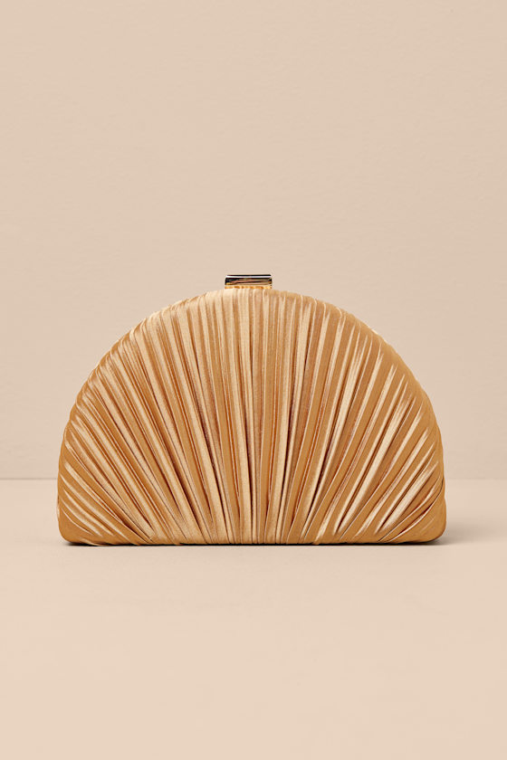 Pleat Perfection Gold Satin Pleated Hard Clutch 2