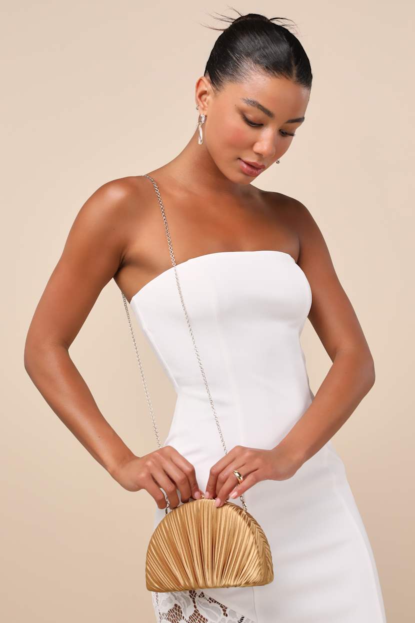 Pleat Perfection Gold Satin Pleated Hard Clutch