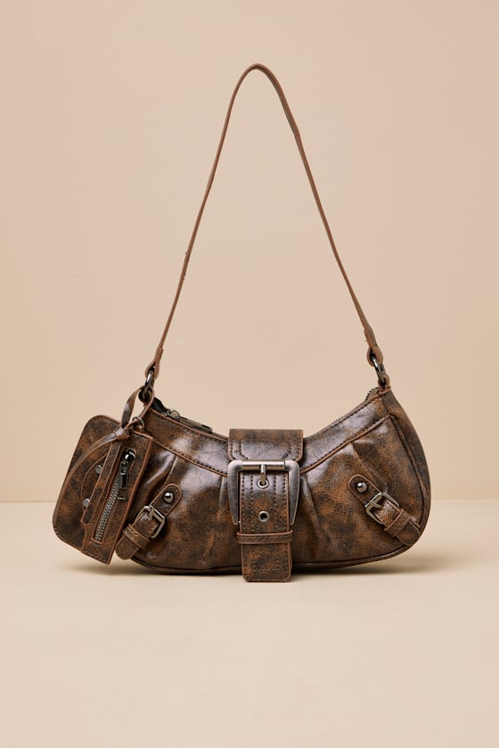 Brown Distressed Bag - Faux Leather Shoulder Bag - Brown Bag - Lulus