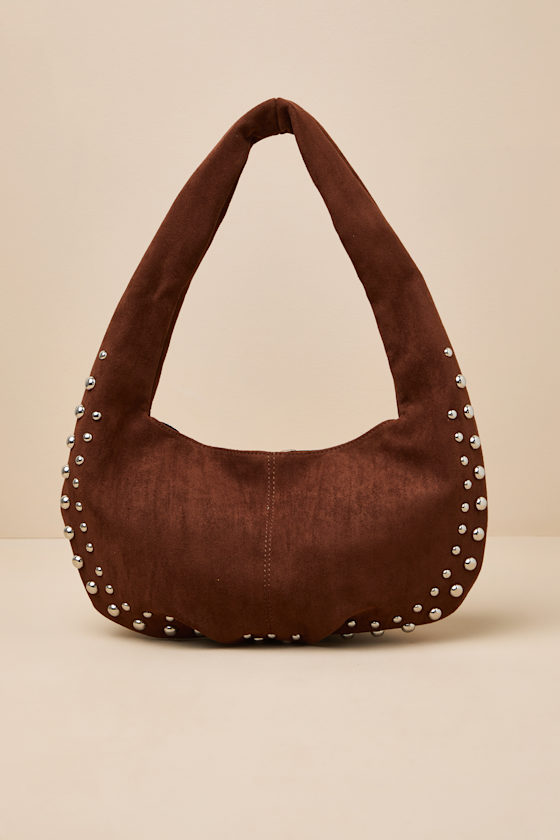 Artea Brown Suede Studded Shoulder Bag 3