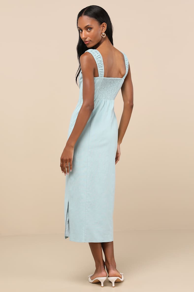 Amyra Light Blue Cap Sleeve Bustier Midi Dress
