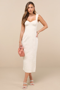Amyra Cream Cap Sleeve Bustier Midi Dress 1