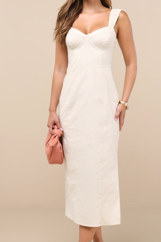 Amyra Cream Cap Sleeve Bustier Midi Dress 3