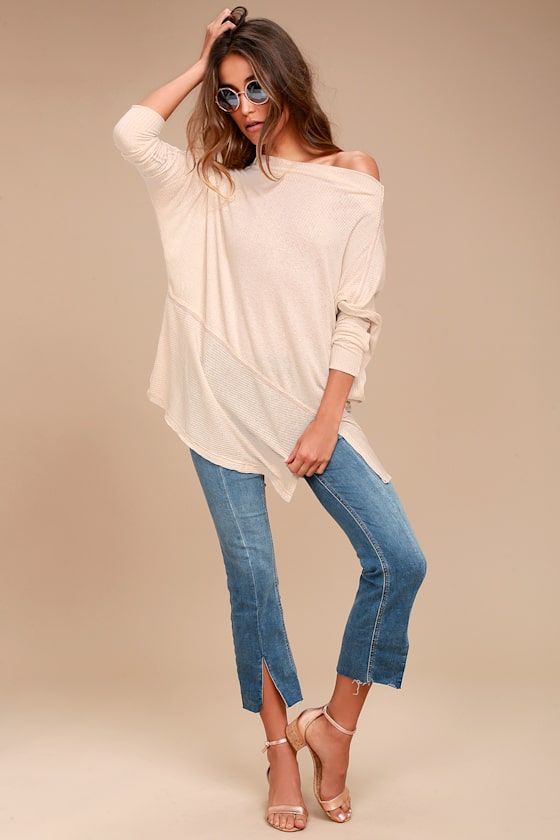 Free People Londontown Light Beige Long Sleeve Thermal Top 1