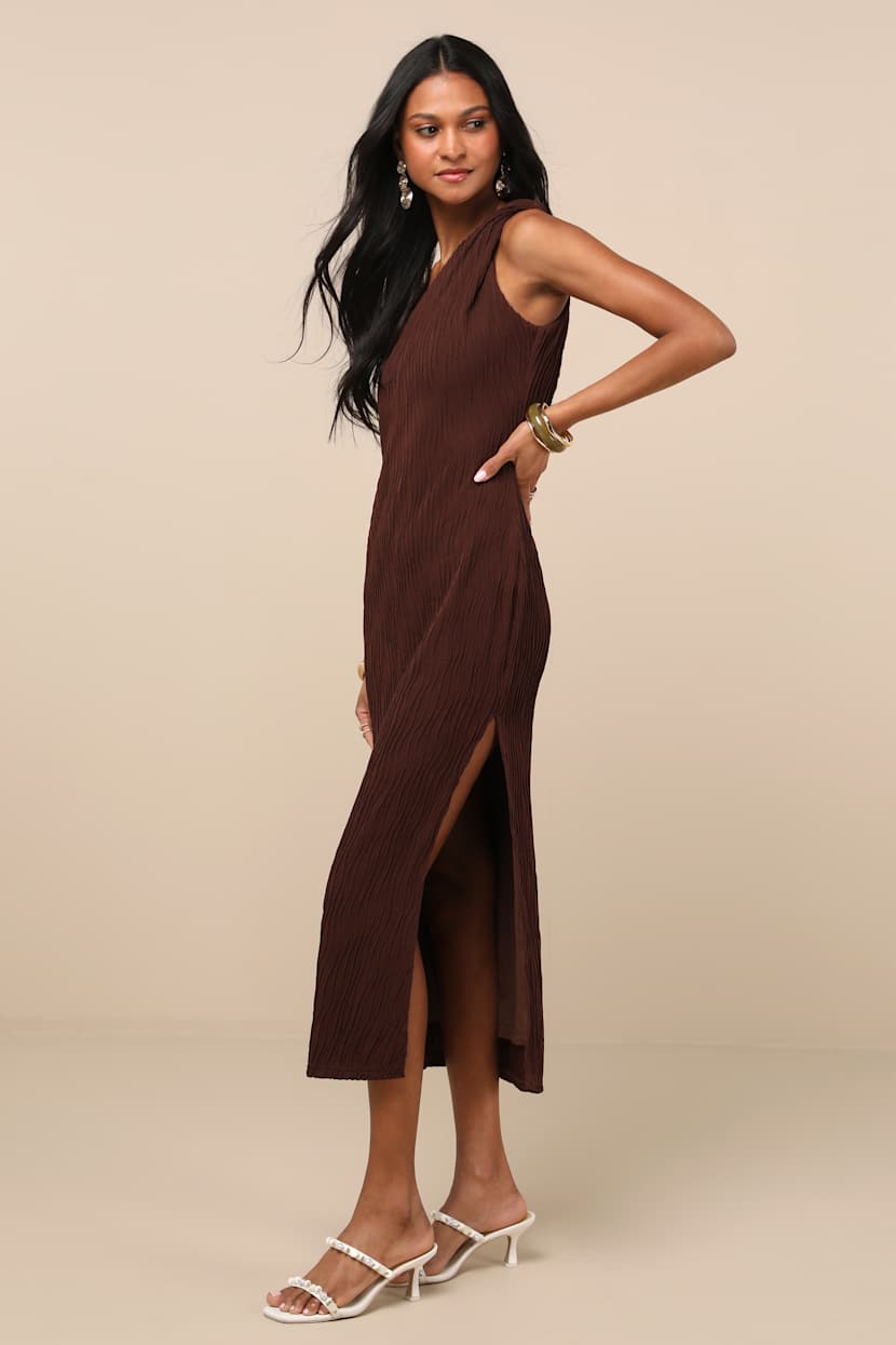 open lace back dress Salome | Chocolate Brown Twisted Asymmetric Midi Dress main image 1