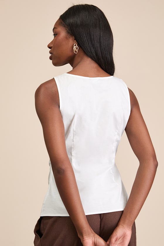 Ruelle White Ruched V-Neck Sleeveless Top 2