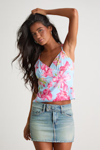 Zelimah Light Blue Floral Satin Cami Top 1