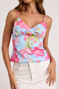 Zelimah Light Blue Floral Satin Cami Top 1