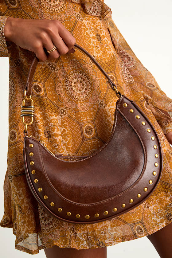 Bliamm Dark Brown Studded Vegan Leather Shoulder Bag 1