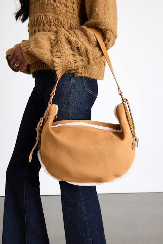 Steve Madden Tan Cozie Suede Faux Fur Shoulder Bag