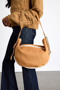 Cozie Tan Suede Faux Fur Trimmed Bag 1