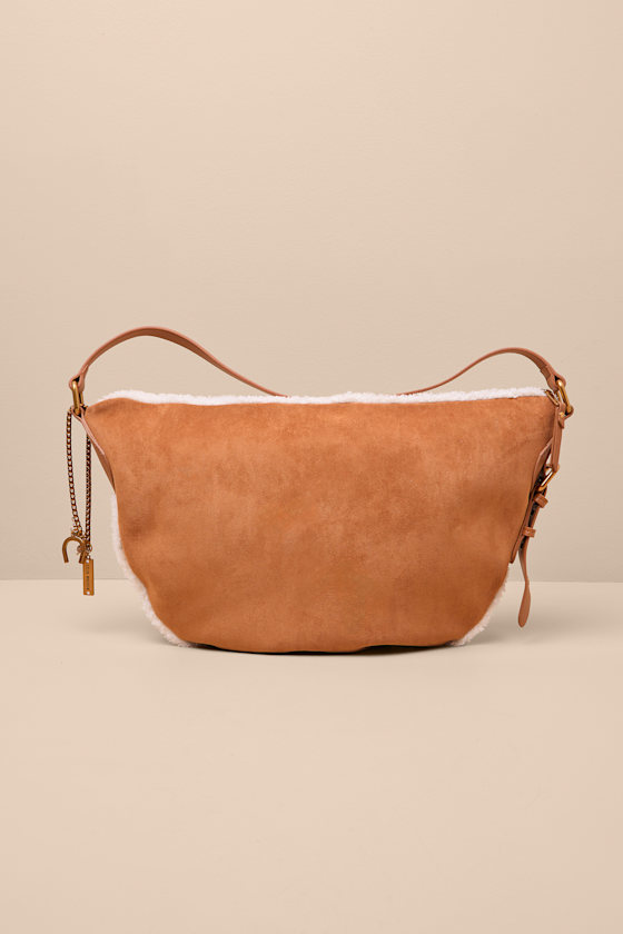 Cozie Tan Suede Faux Fur Trimmed Bag 1