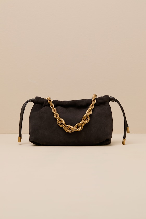 Cleo Dark Brown Suede Leather Chain Strap Handbag 1