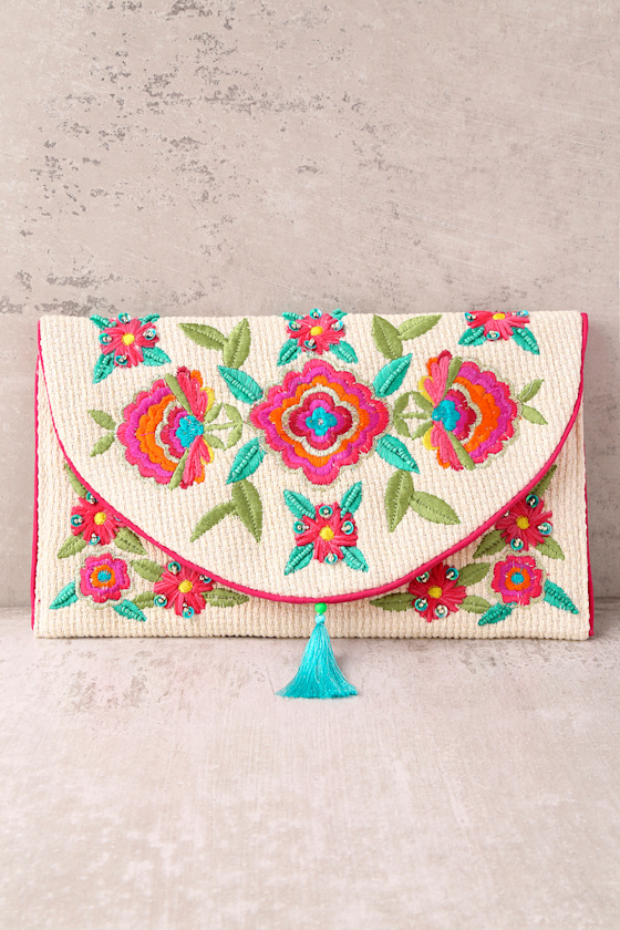Perfect Petals Beige Floral Embroidered Clutch 2