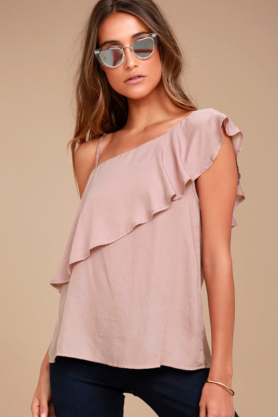 Chic Frills Mauve Satin One Shoulder Top 1