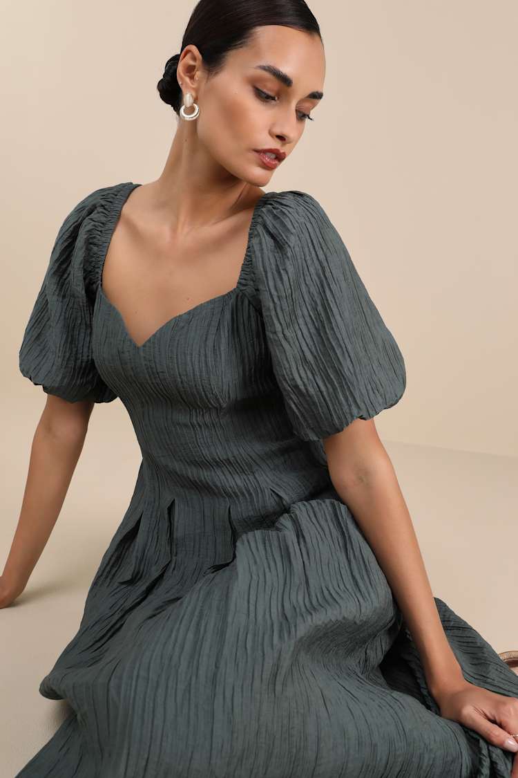 open lace back dress Pleated Bodice Short Puff Sleeve Mini Dress Light Apricot – Infinity Raine main image 1