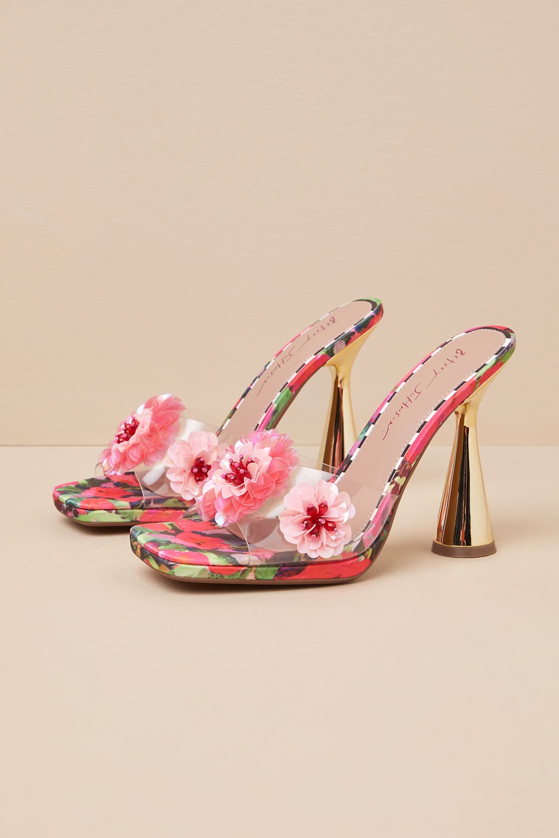 Blondee Red and Green Floral Applique High Heel Sandals