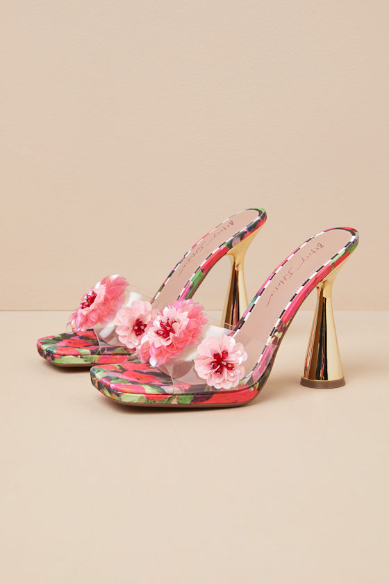Blondee Red and Green Floral Applique High Heel Sandals 1