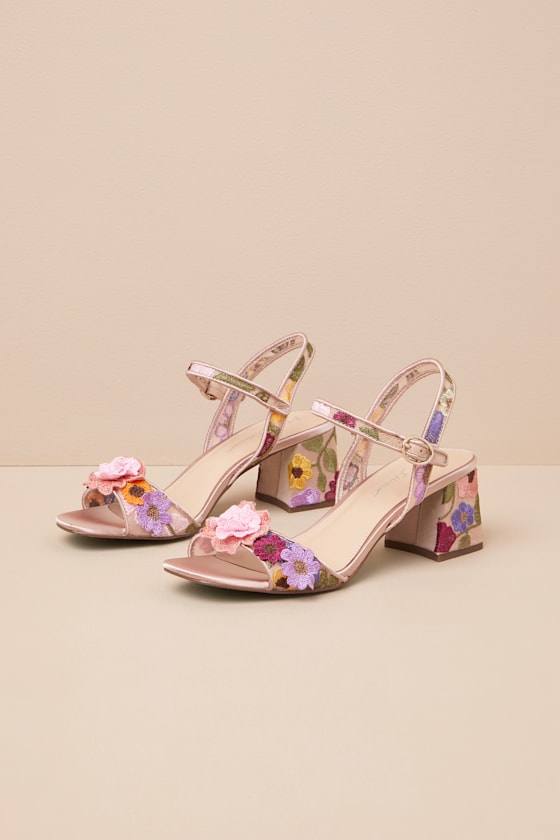 SB-Blare Light Nude Multi Mesh 3D Floral High Heel Sandals 1