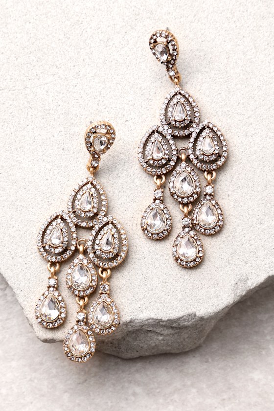 Gold Earrings Rhinestone Earrings Statement Earrings Lulus