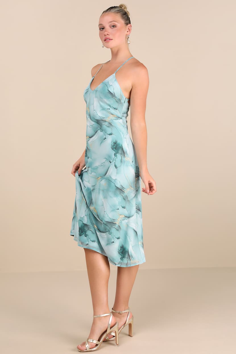 Light Blue Abstract Print Dress - Chiffon Midi Dress - Slip Dress - Lulus