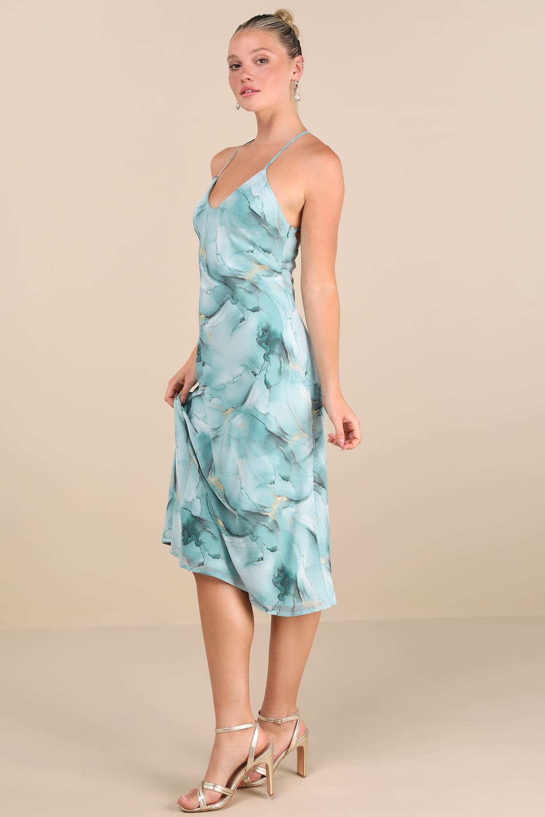 Bright Charm Pink Abstract Print Chiffon Slip Midi Dress