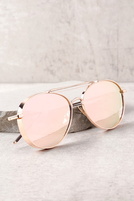 Perverse Solid Rose Gold Mirrored Aviator Sunglasses 1