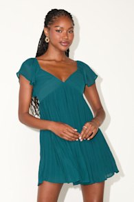 Amalfi Coast Emerald Pleated Flutter Sleeve Mini Dress 1