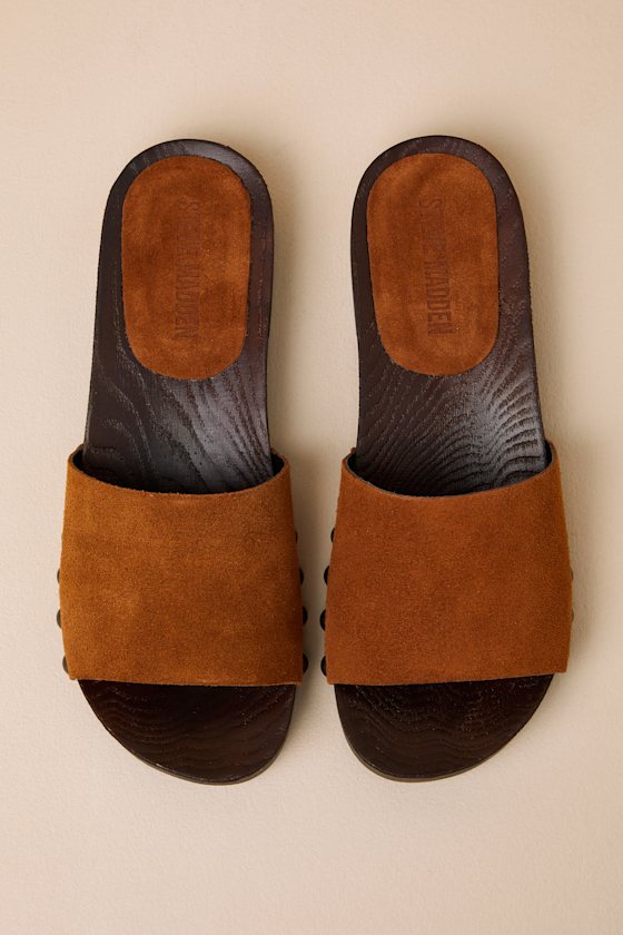 Steve Madden Cento Chestnut Suede Leather Slide Sandals In Brown