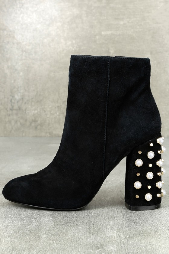 black booties with pearls