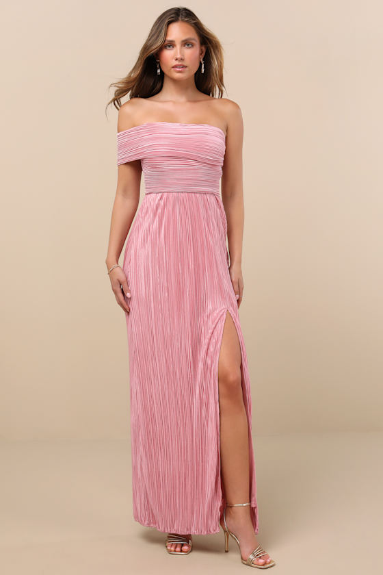 Pink Plisse Dress - One-Shoulder Dress - Plisse OTS Maxi
