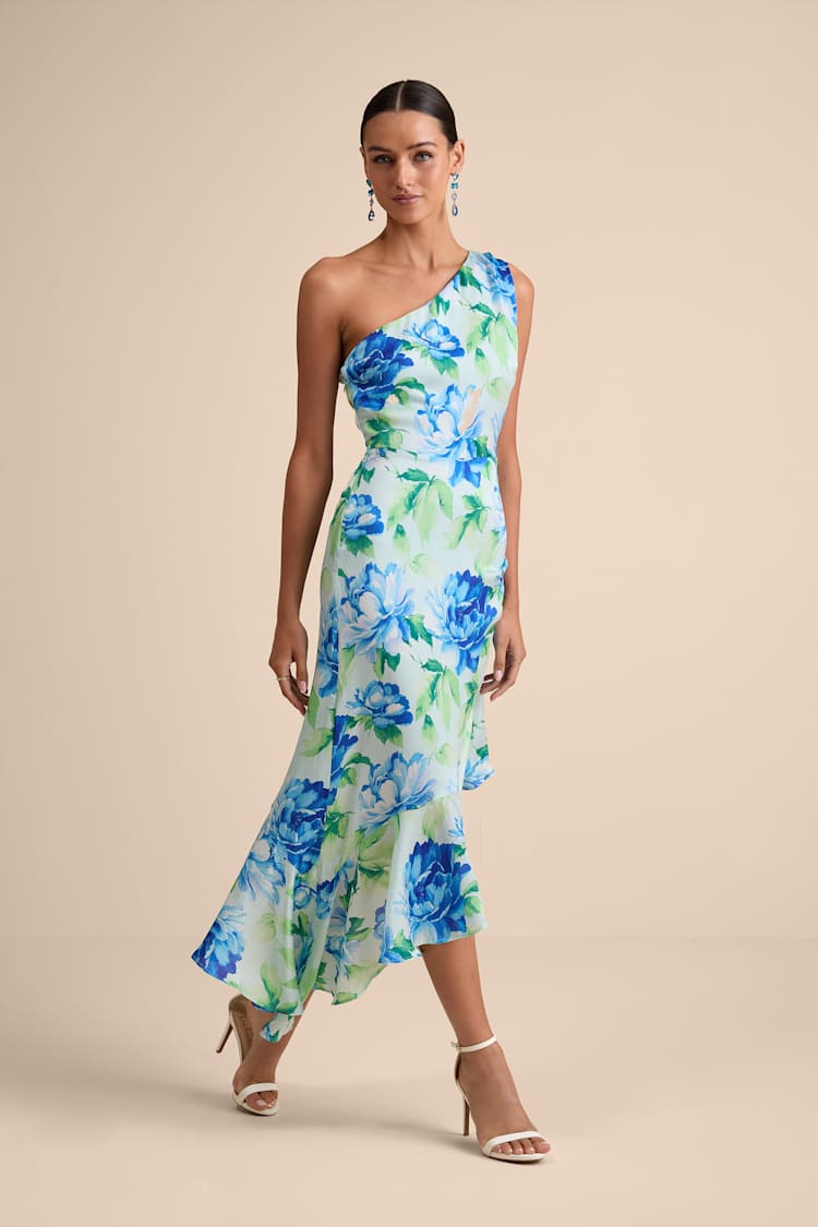 sea blue formal dress Sequin Floral One Shoulder Column Dress with Side Cascade missy / 10 / neutral-pattern