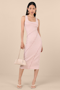 Constantly Trendy Blush Striped Crinkle Bodycon Midi Dress 1