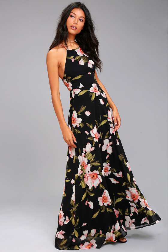 Adventure Seeker Black Floral Print Maxi Dress 1