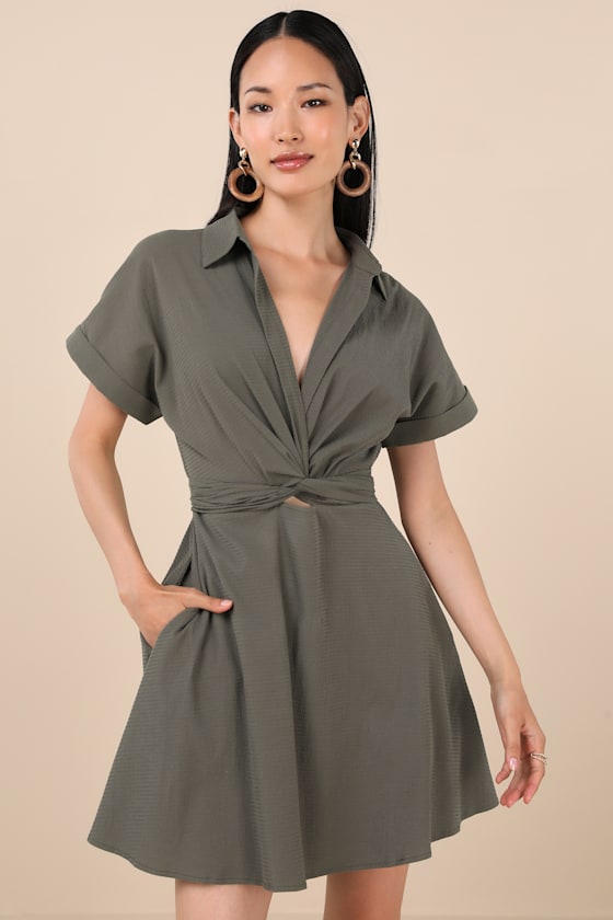 Green Breeze By Olive Tie-Back Mini Dress With Pockets | Womens | X-Small | 100% Rayon | Lulus